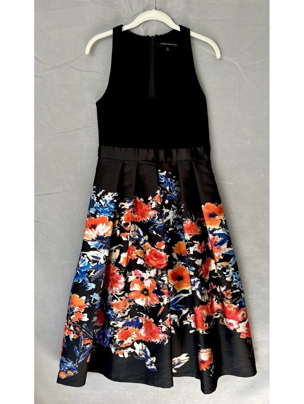 Carmen Marc Valvo Black and Blush Stroke Dress Size 8